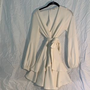 Cream Sweater Dress with wrap belt.